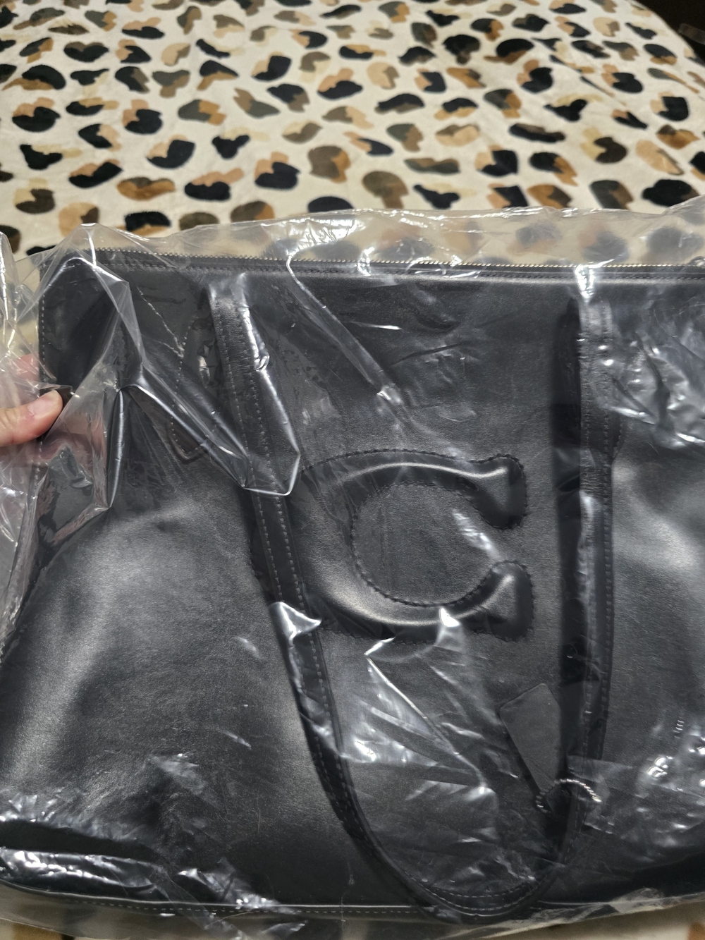 Black Embossed Logo Tote Bag With matching wallet.
